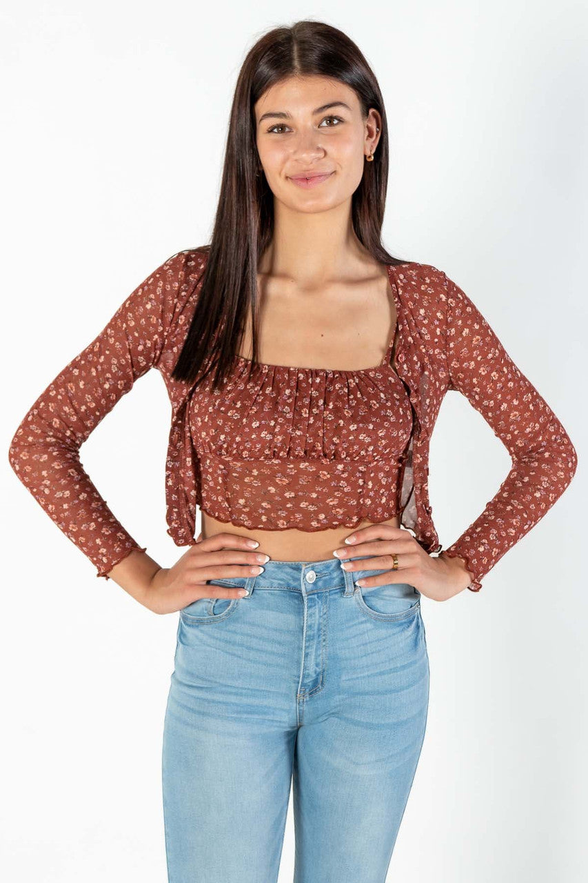 Floral Mesh Cami/Cardi Set