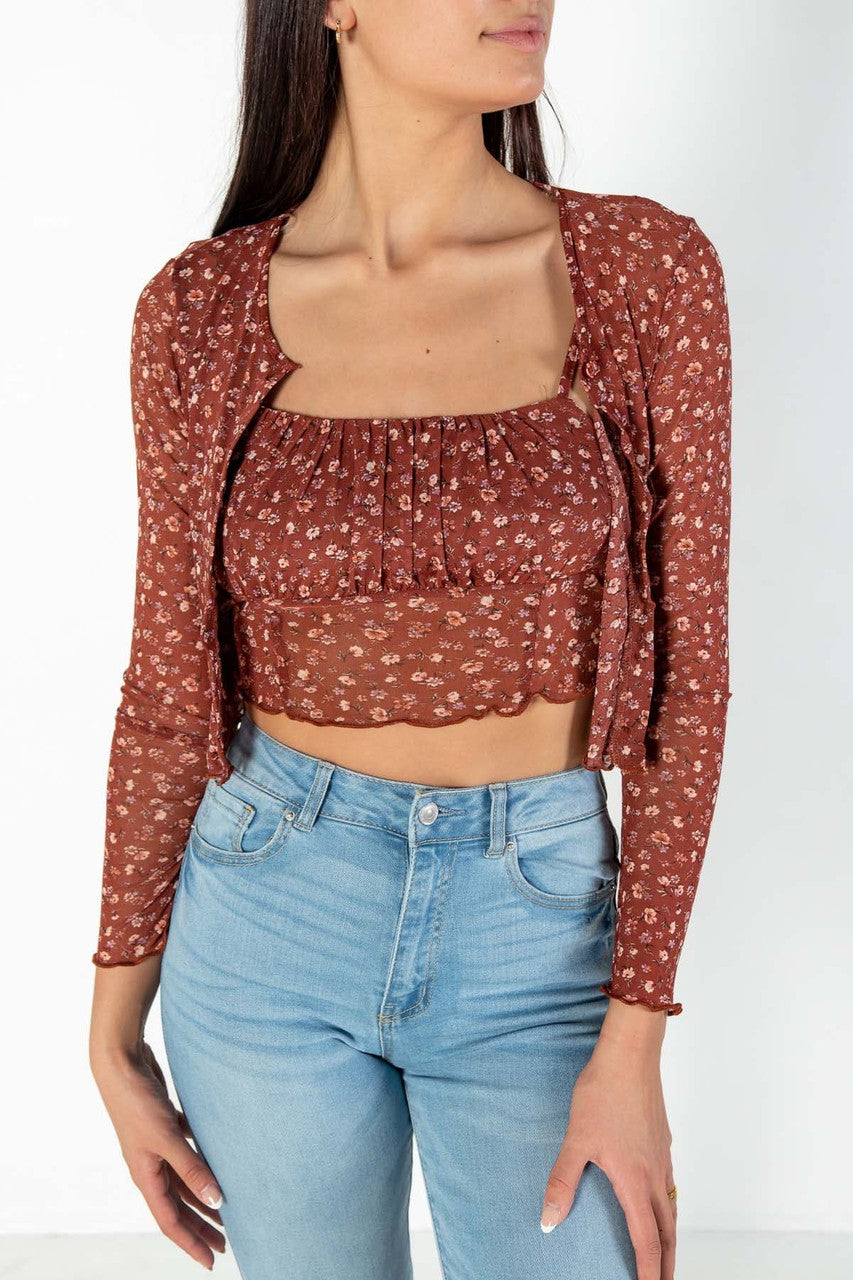 Floral Mesh Cami/Cardi Set