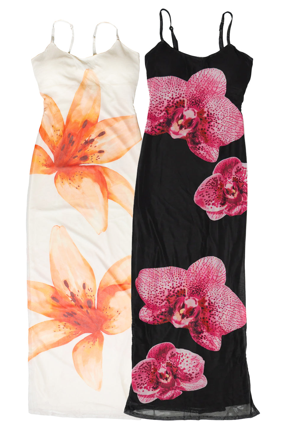 Large Flower Print Mesh Maxi Dresses