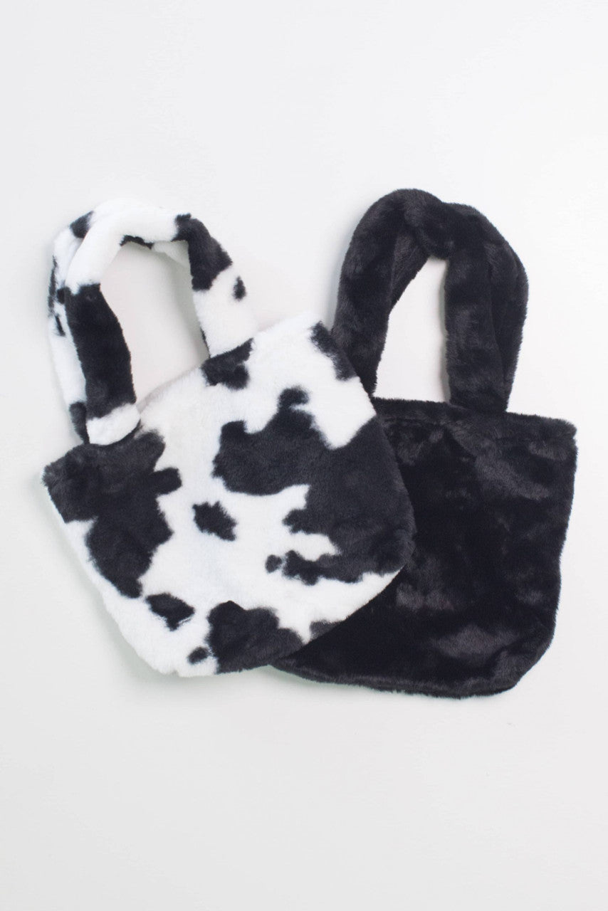 Fuzzy Cow Print Purse