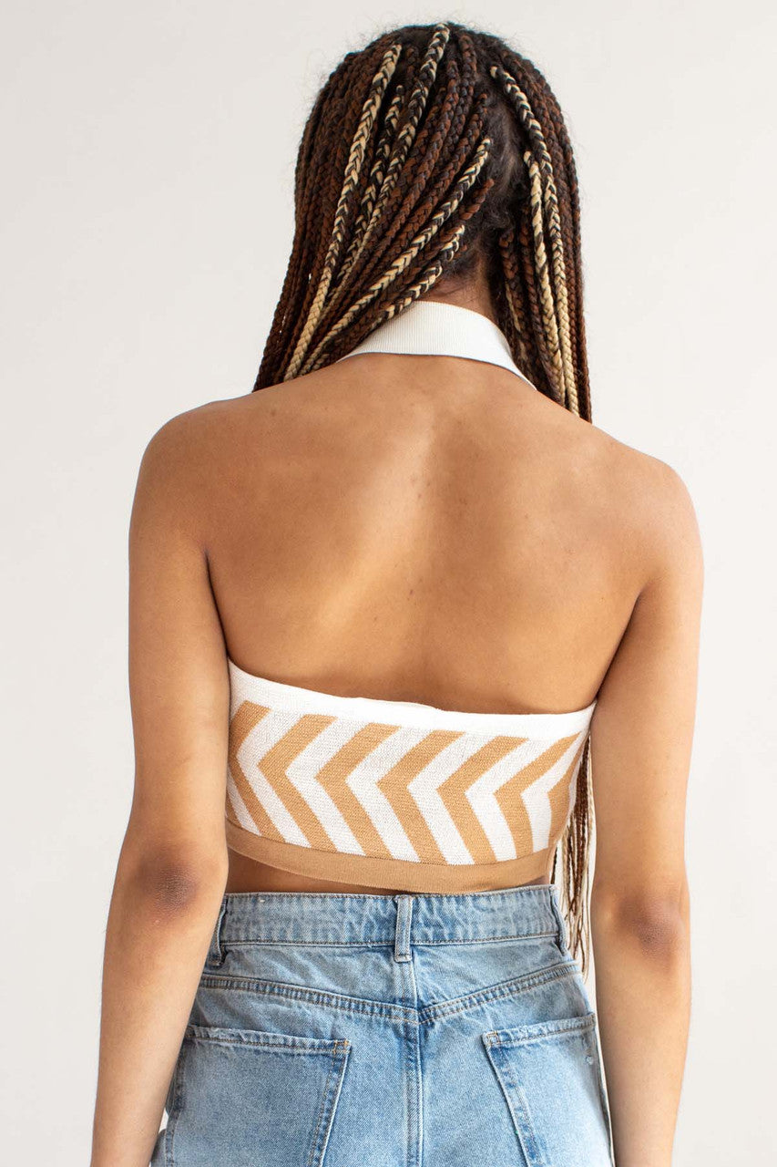 Tan Button Front Collared Halter Top