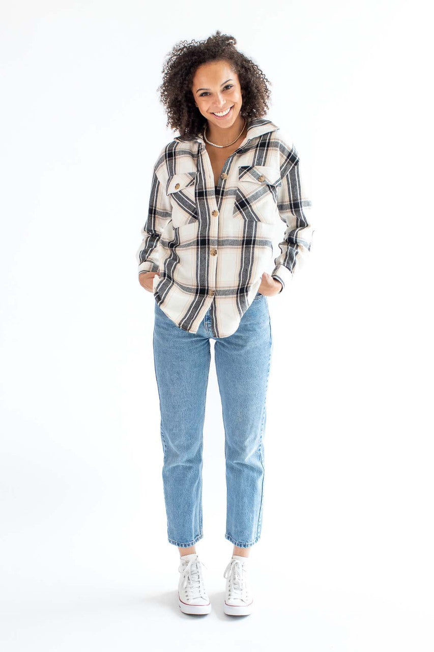 White & Black Oversized Plaid Shacket