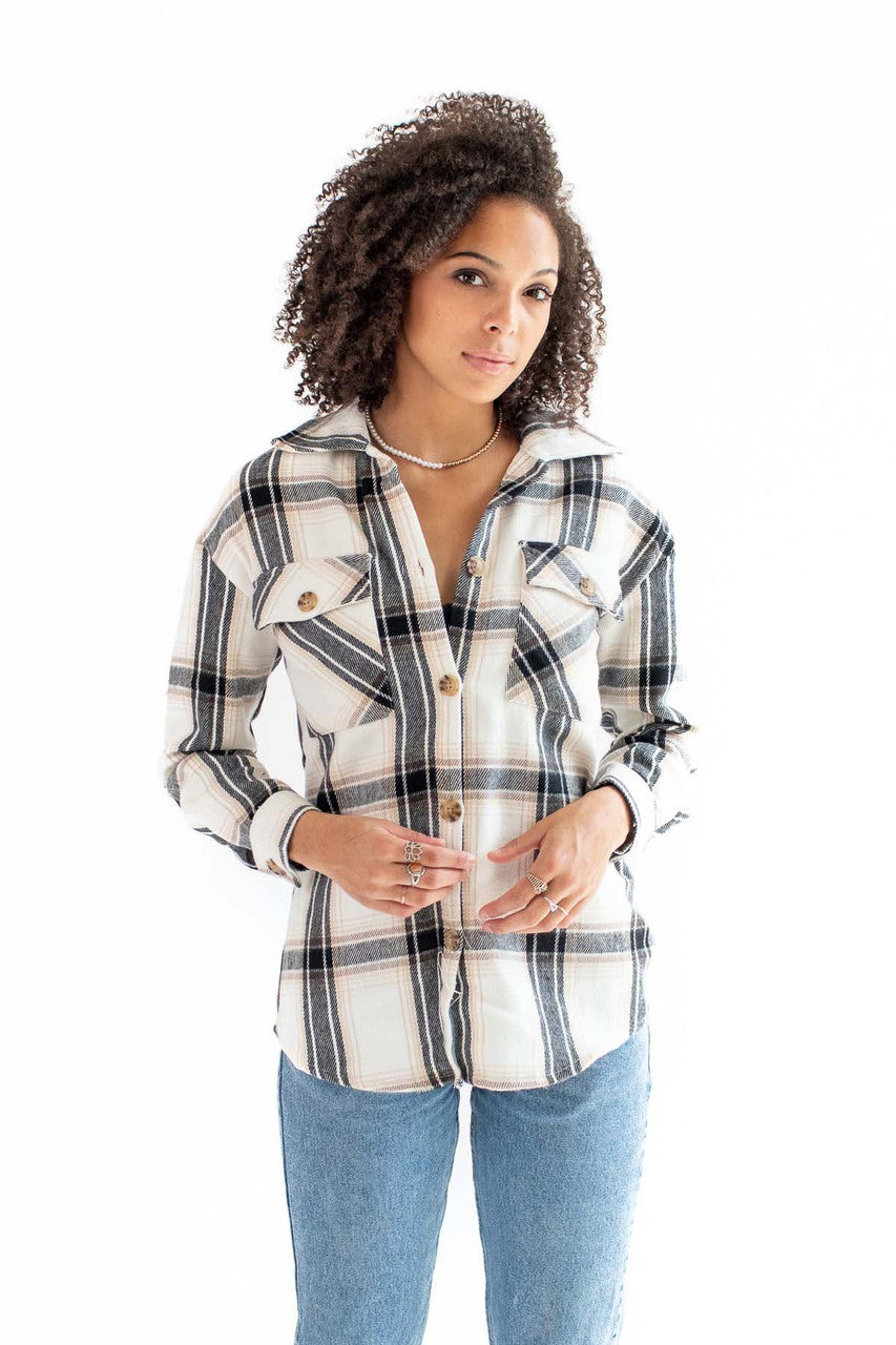 White & Black Oversized Plaid Shacket