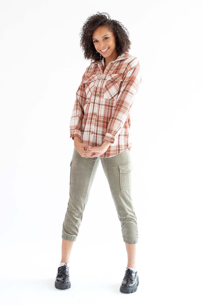 White & Cappuccino Oversized Plaid Shacket