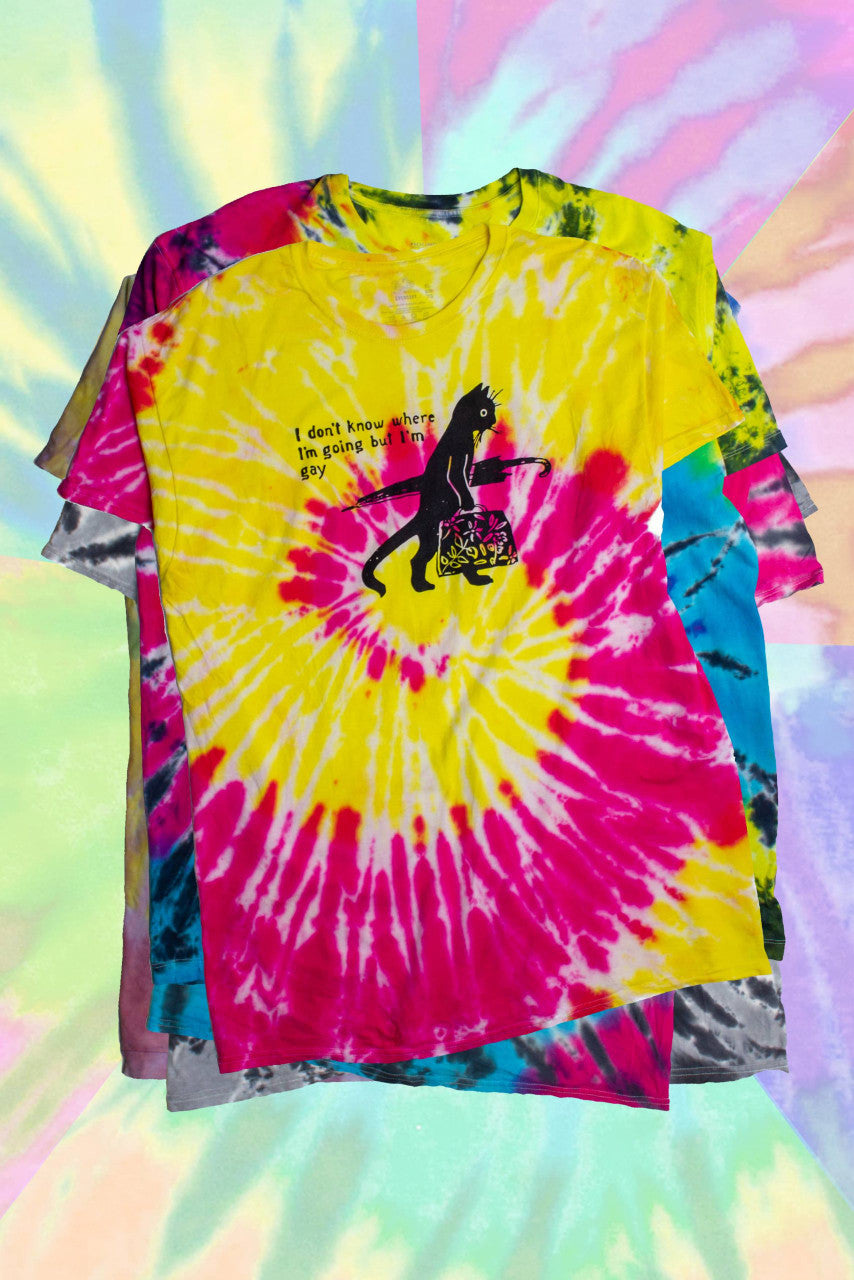 Gay Cat Tie-Dye T-Shirt (Assorted Colors)