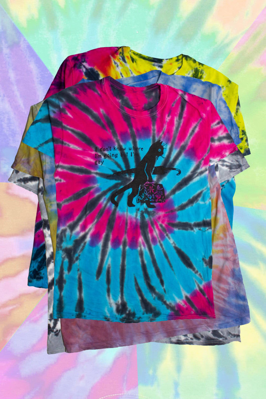 Gay Cat Tie-Dye T-Shirt (Assorted Colors)
