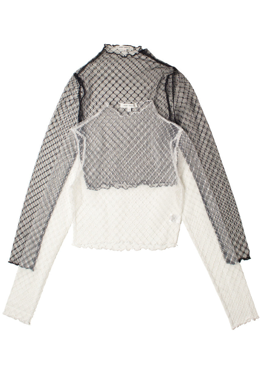 Gold Glitter Mesh Mock Neck Top