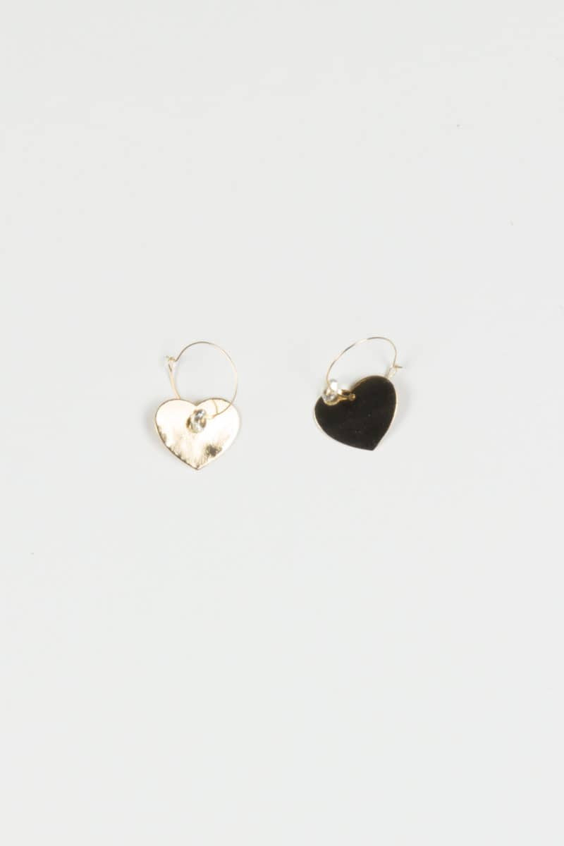 Gold Drop Heart Hoop Earrings