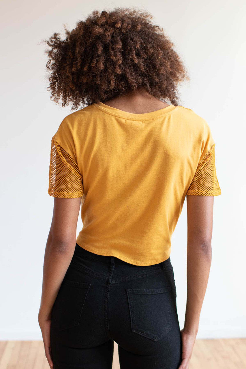 Gold Mesh Sleeve Tie Waist Tee