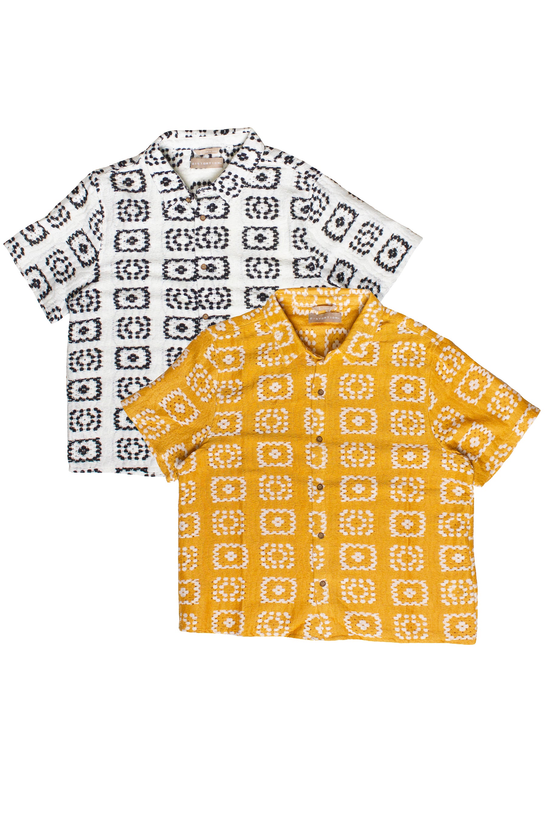 Woven Granny Square Print Button Up Shirts