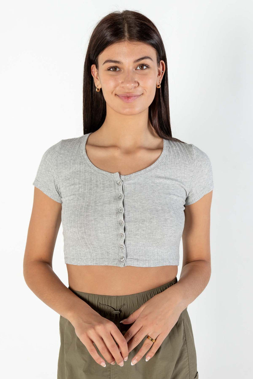 Gray Button Down Crop Tee