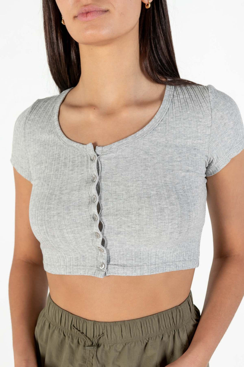 Gray Button Down Crop Tee