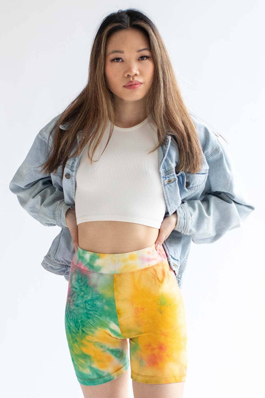 Green & Yellow Tie Dye Bike Shorts