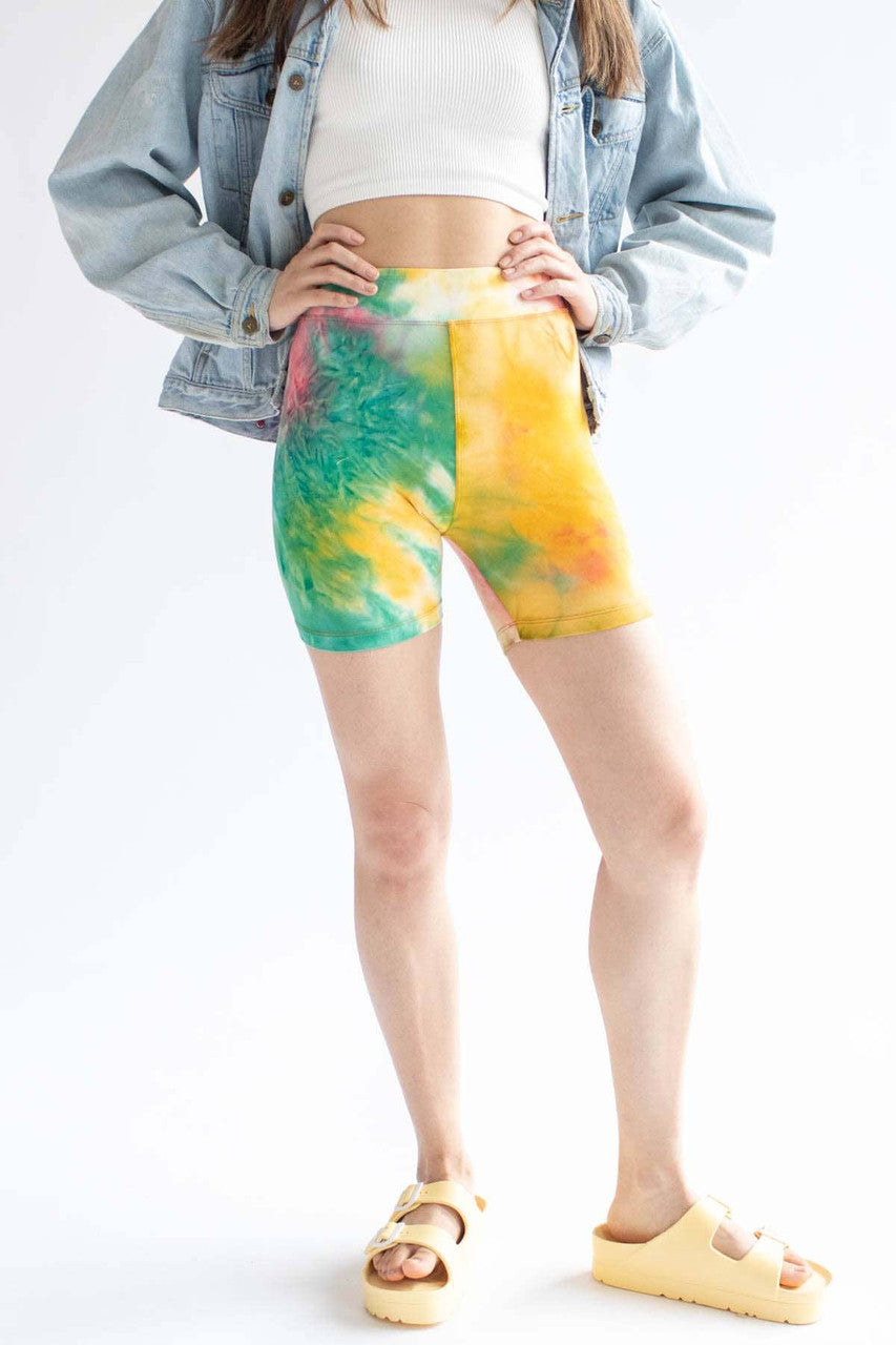 Green & Yellow Tie Dye Bike Shorts