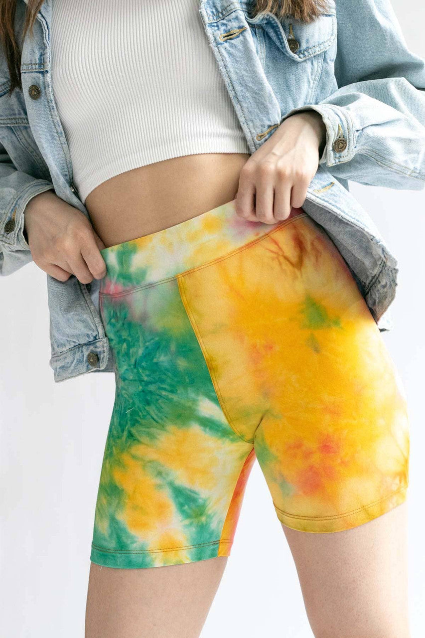 Green & Yellow Tie Dye Bike Shorts