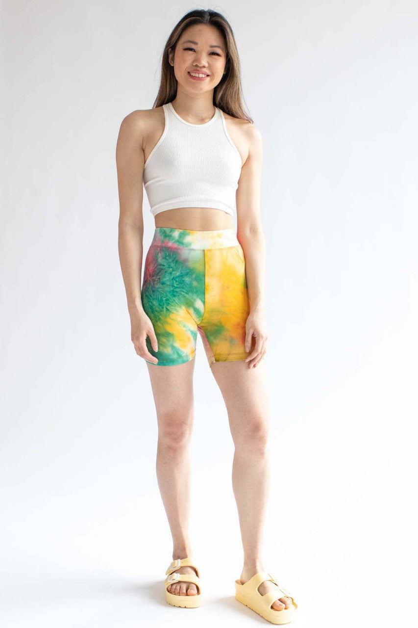 Green & Yellow Tie Dye Bike Shorts