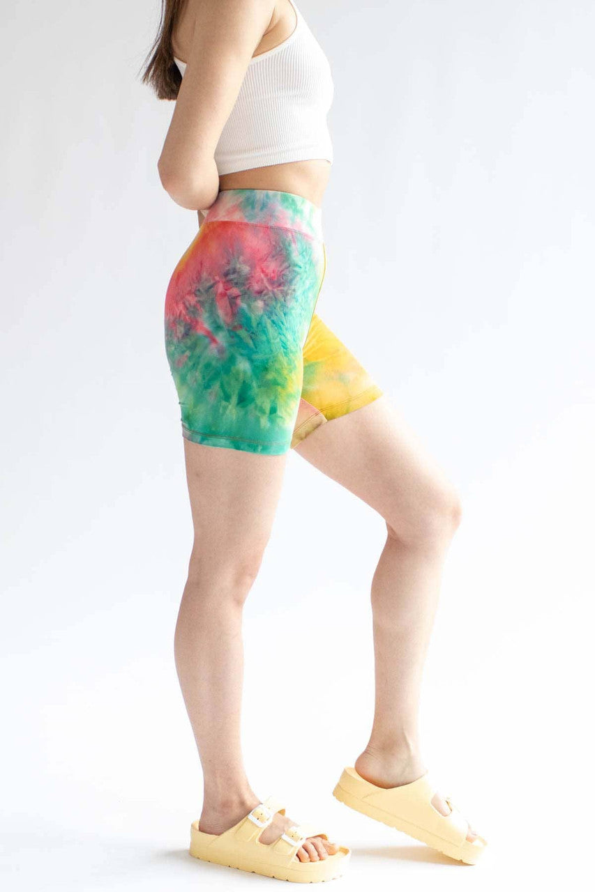 Green & Yellow Tie Dye Bike Shorts