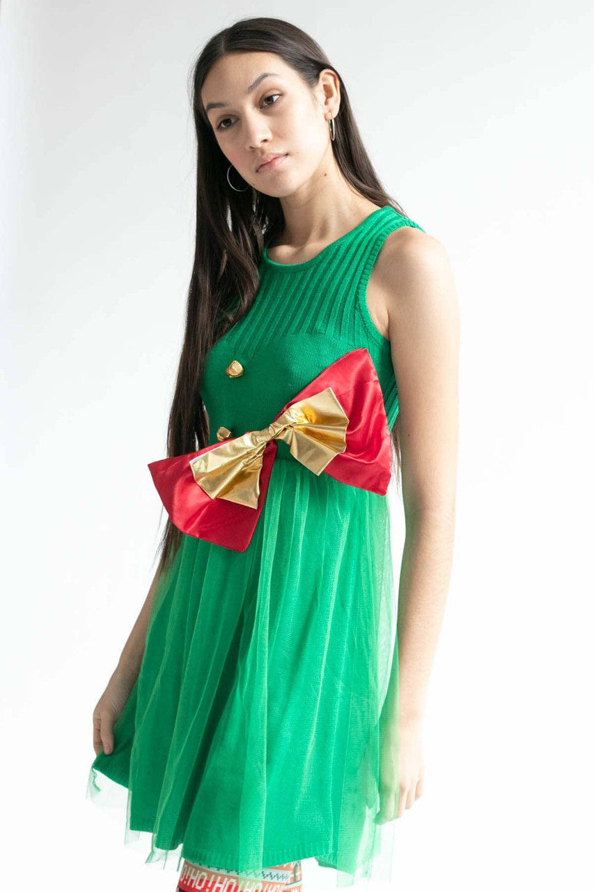 Green Big Bow Tulle Party Dress