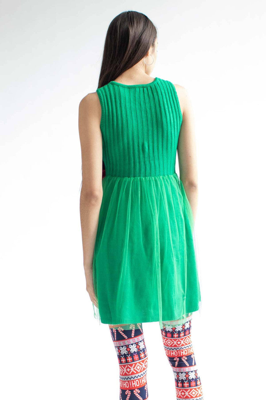 Green Big Bow Tulle Party Dress