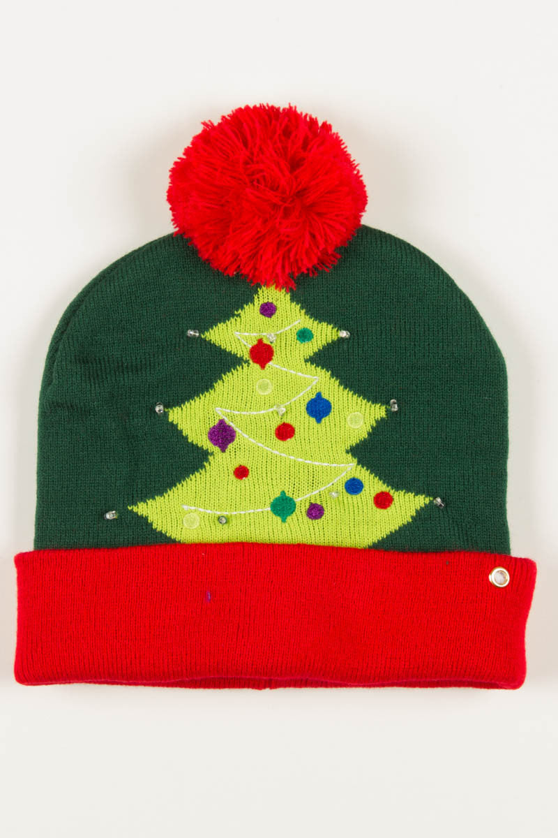 Christmas Tree Light up Pom Beanie