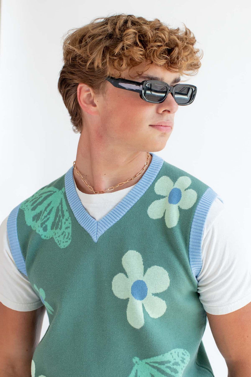 Green Floral Sweater Vest