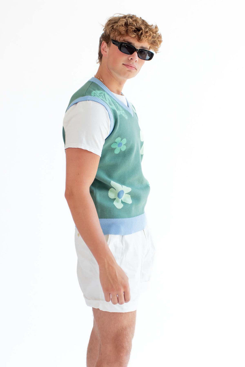 Green Floral Sweater Vest