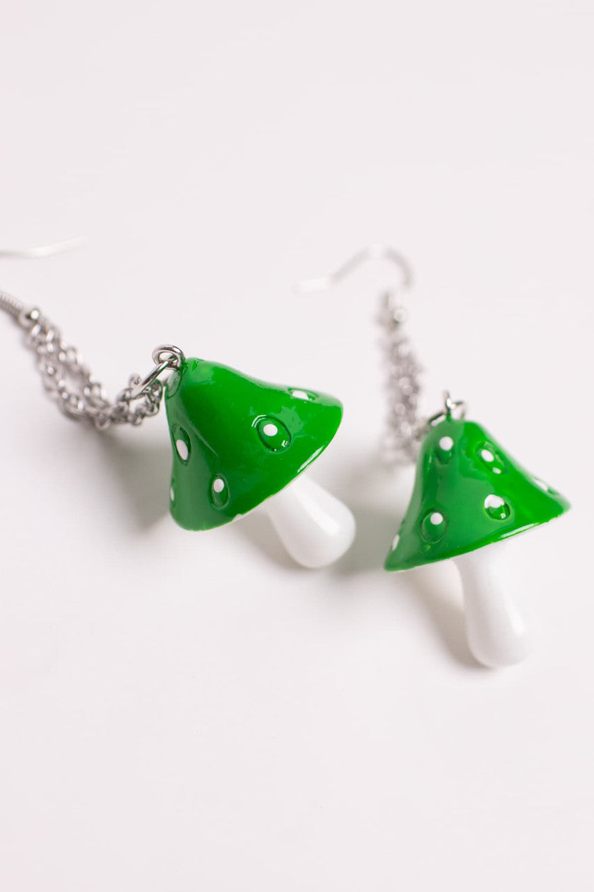 Green Mushroom Drop Earrings
