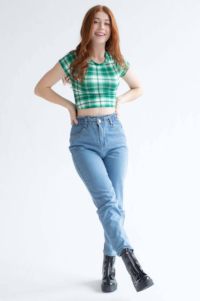 Green Plaid Cropped Tee