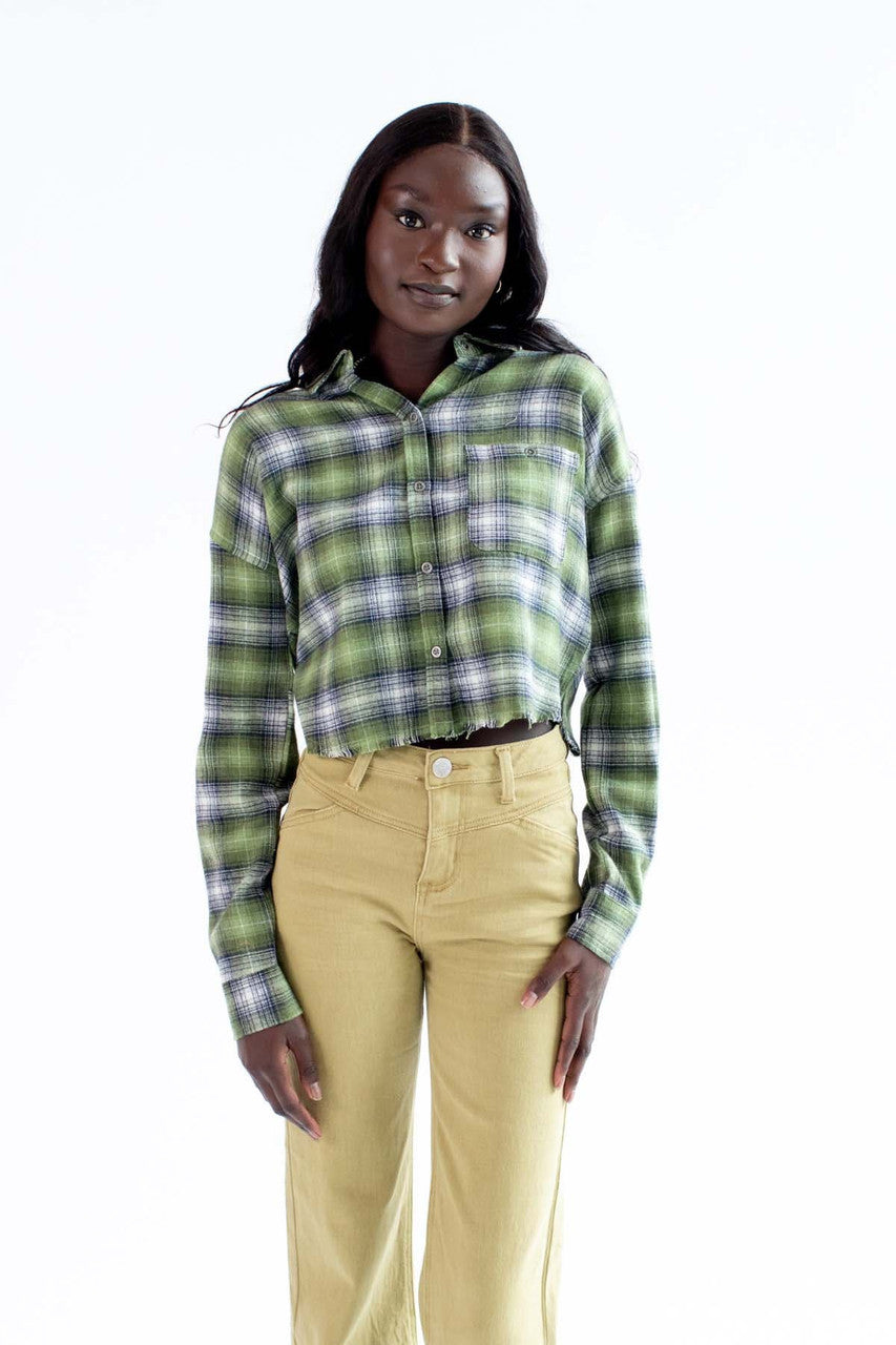 Green Raw Edge Crop Flannel