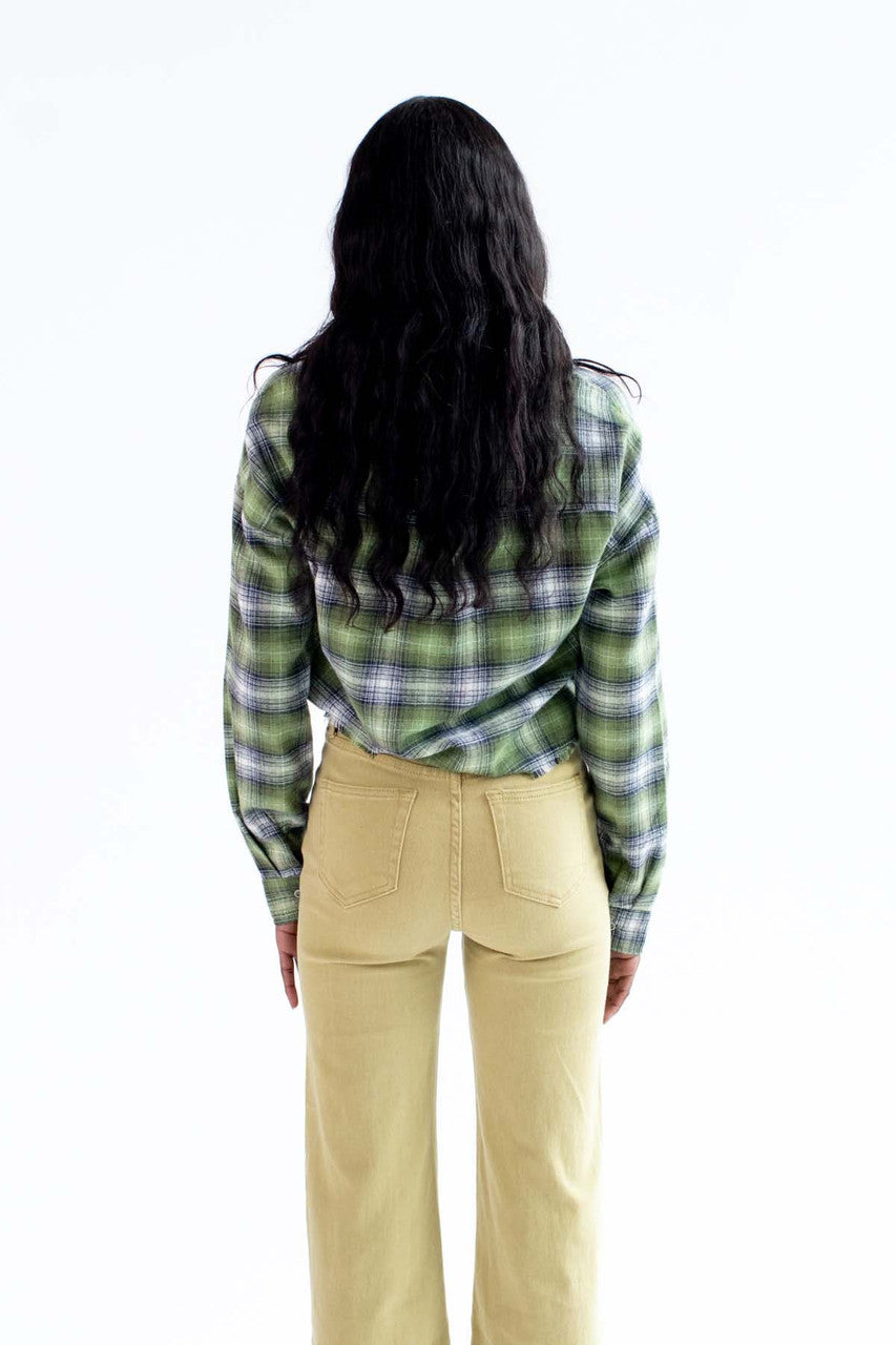 Green Raw Edge Crop Flannel