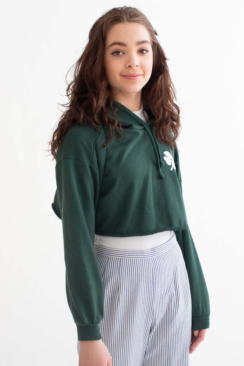 Green Shamrock Cropped Hoodie