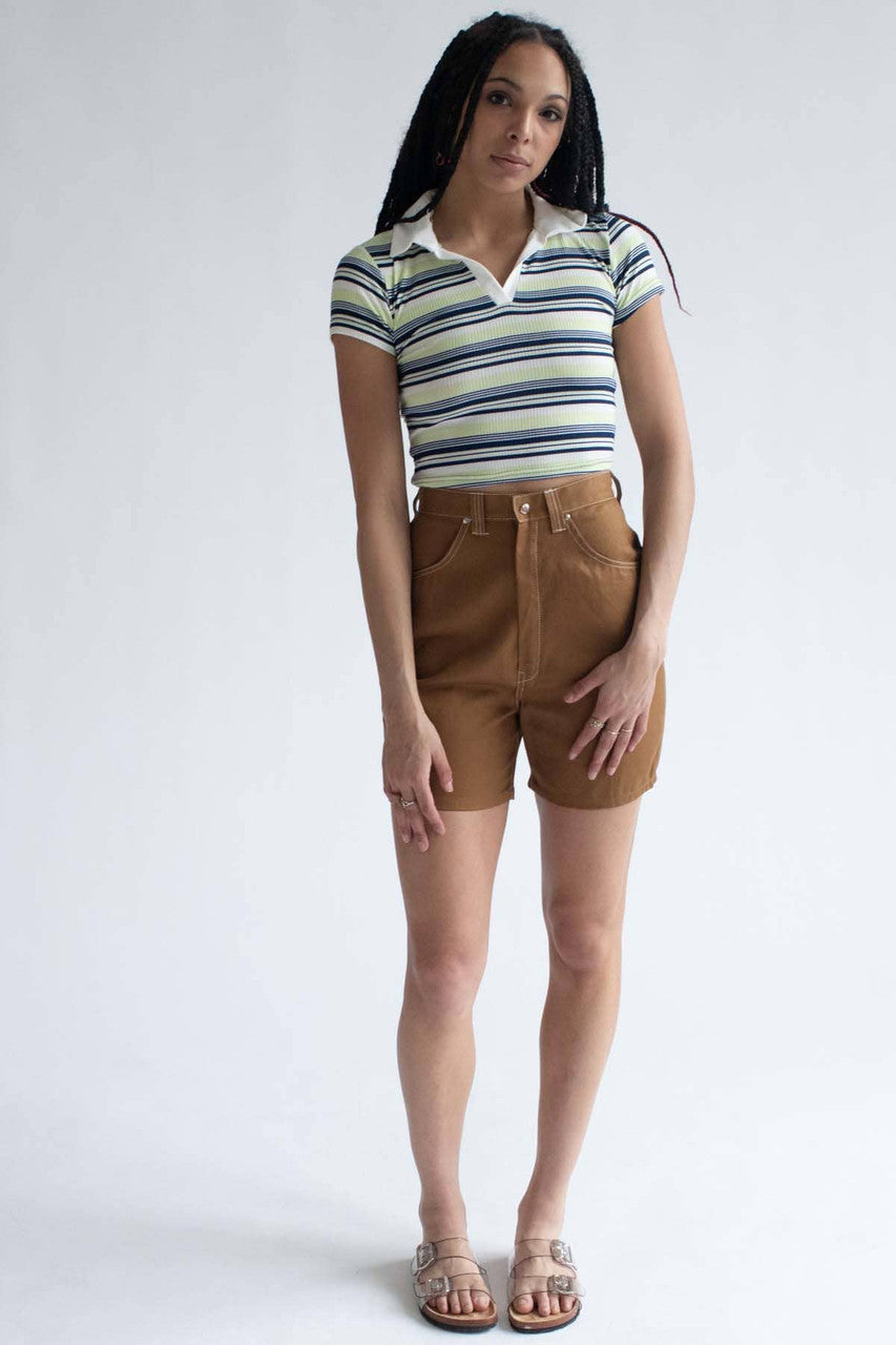 Green Striped Cropped Polo