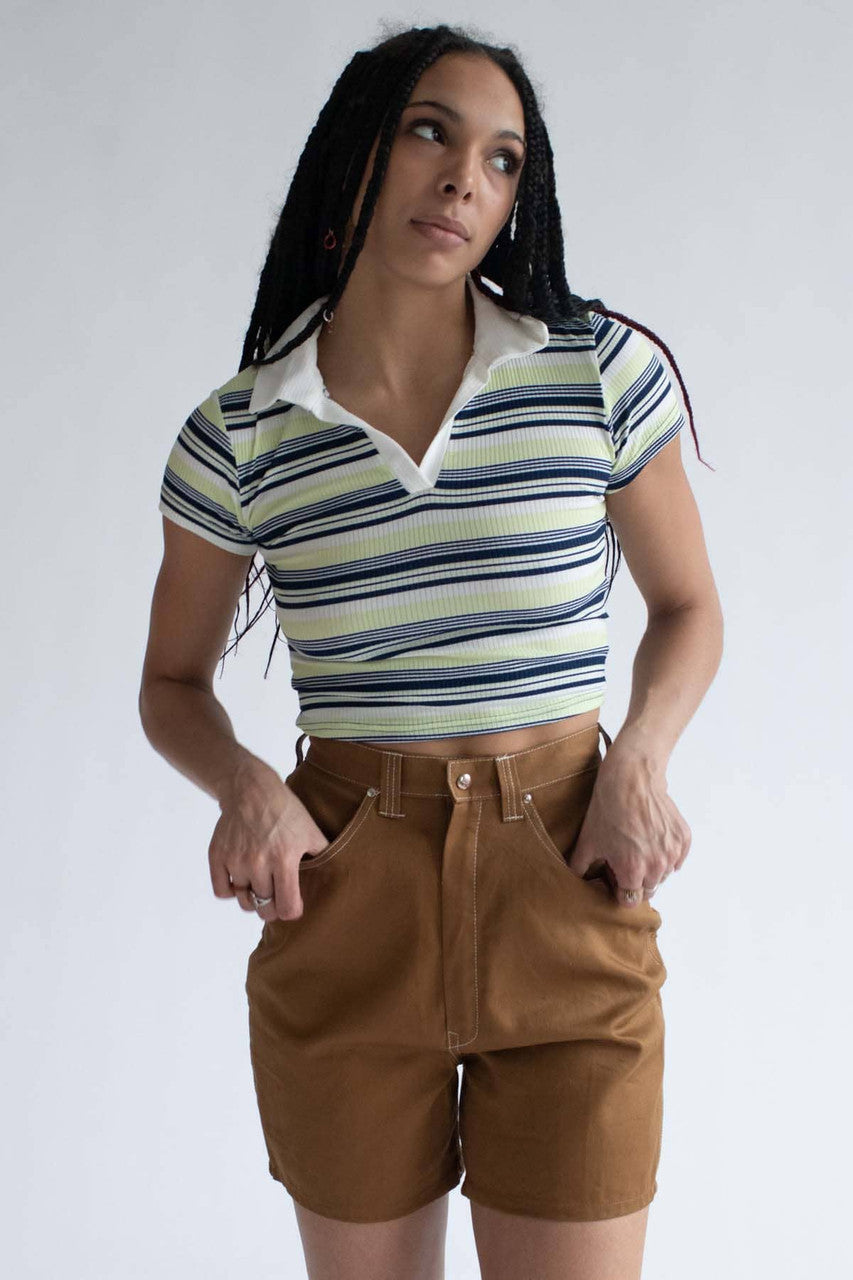 Green Striped Cropped Polo