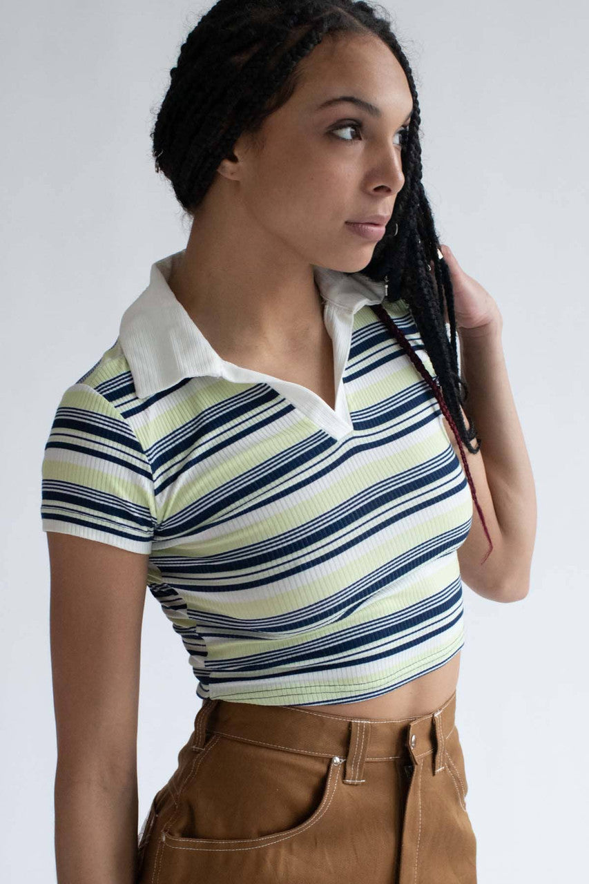 Green Striped Cropped Polo