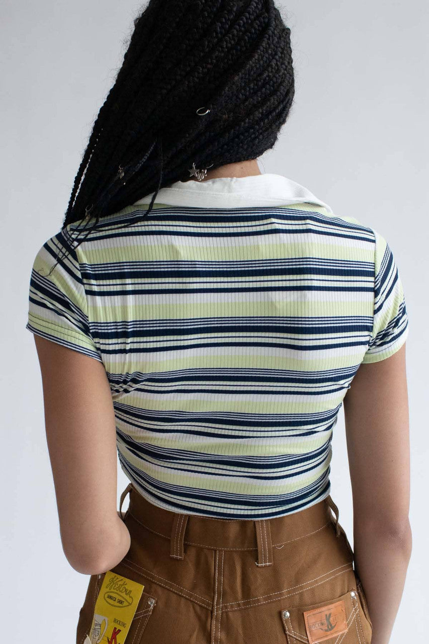 Green Striped Cropped Polo