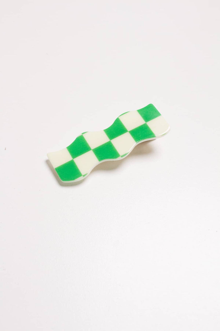 Green Wavy Checkered Hair Clip