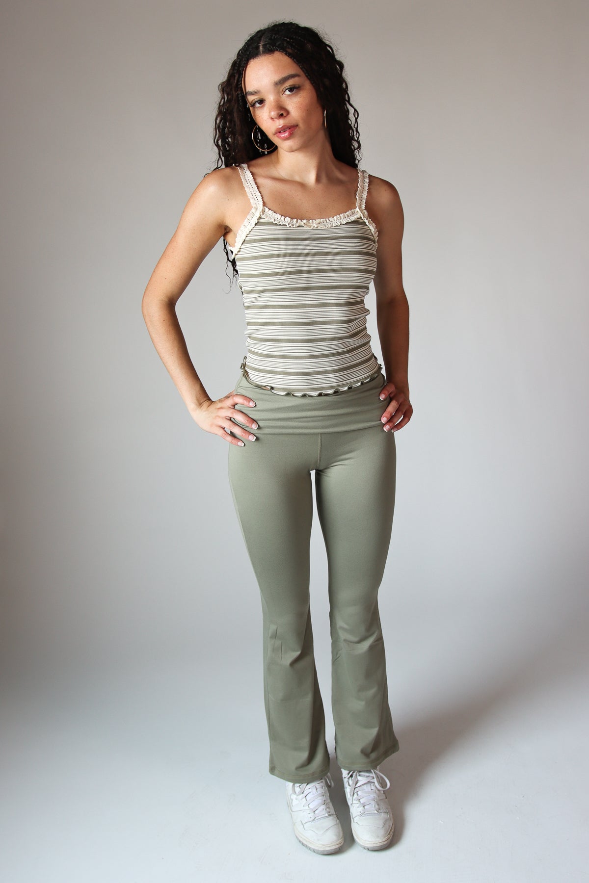 Fold Over Fleece Lined Flare Leggings Lichen