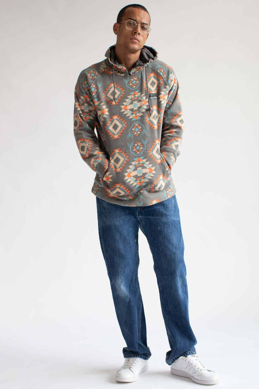 Grey Aztec Fleece Pullover Hoodie