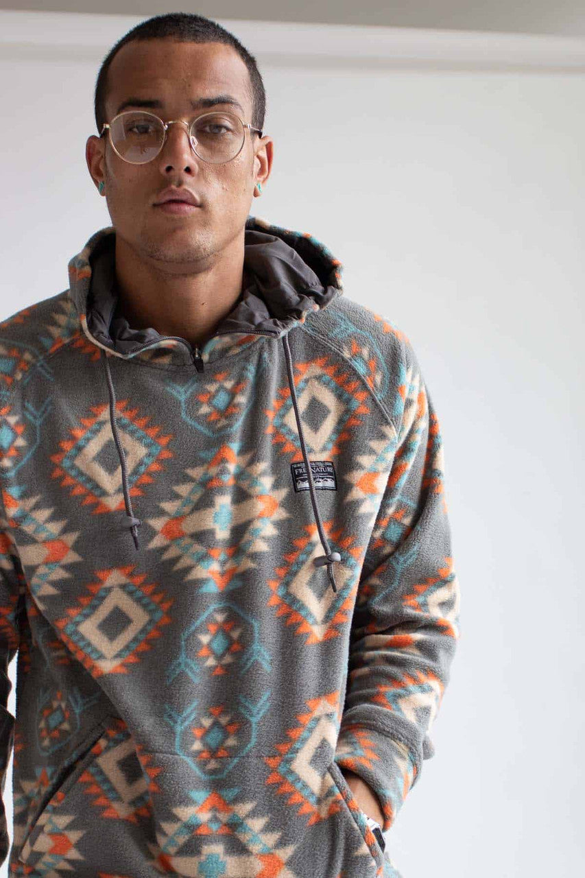 Grey Aztec Fleece Pullover Hoodie