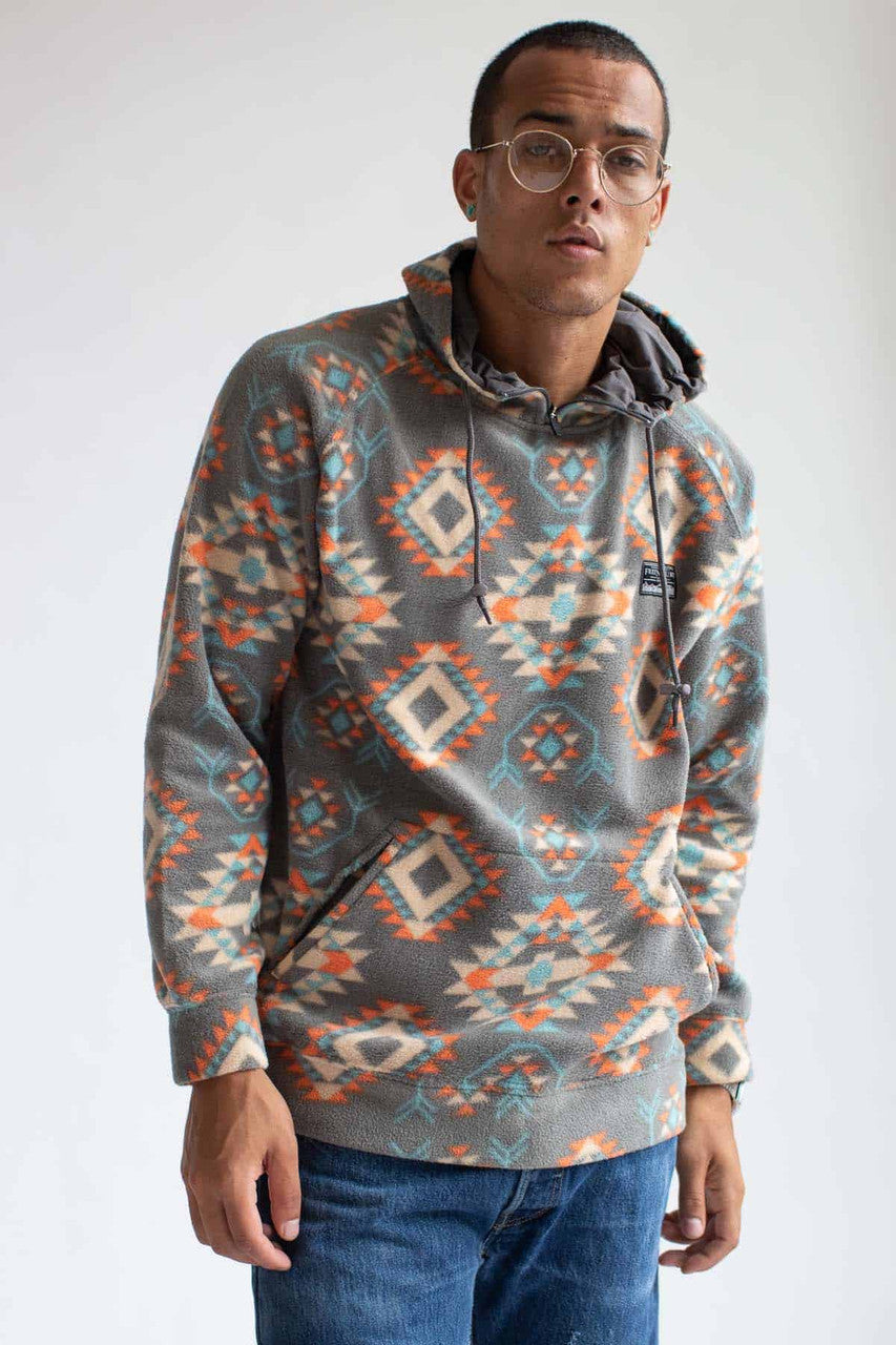 Grey Aztec Fleece Pullover Hoodie