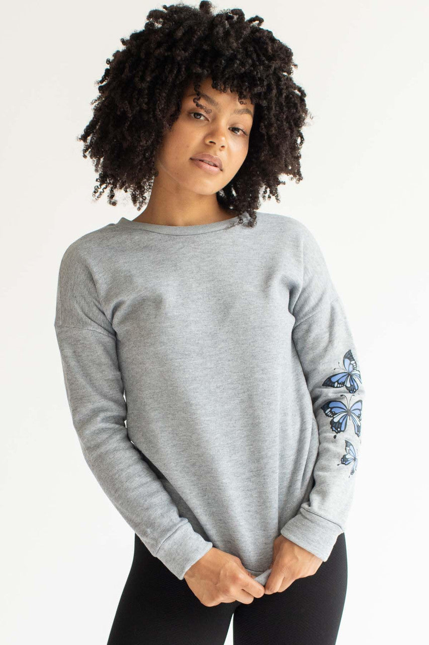 Grey Butterfly Sleeve Sweatshirt
