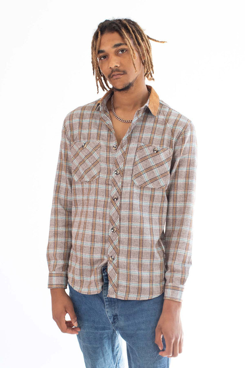 Gray Corduroy Patch Flannel