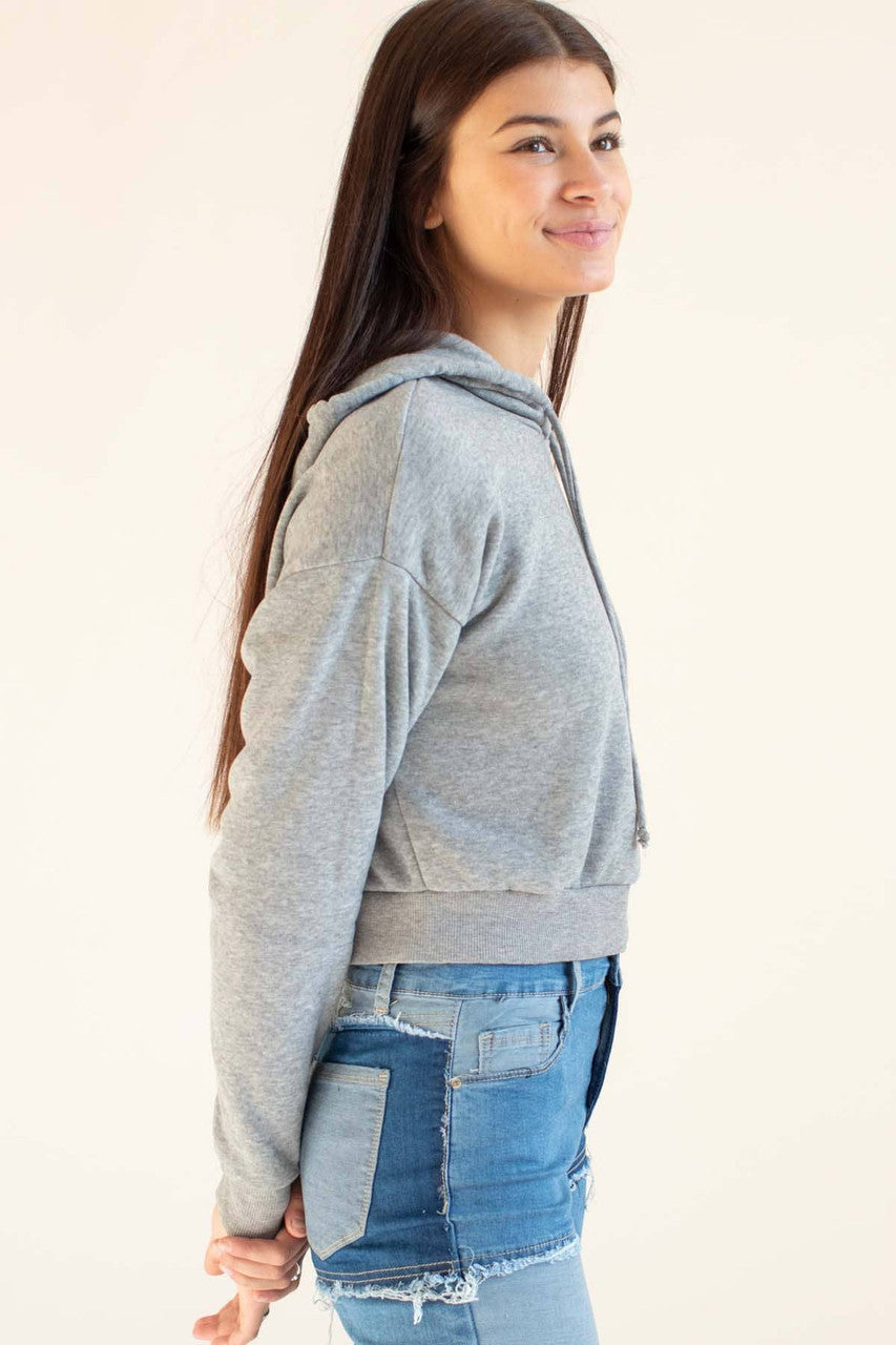 Grey Cropped Hoodie