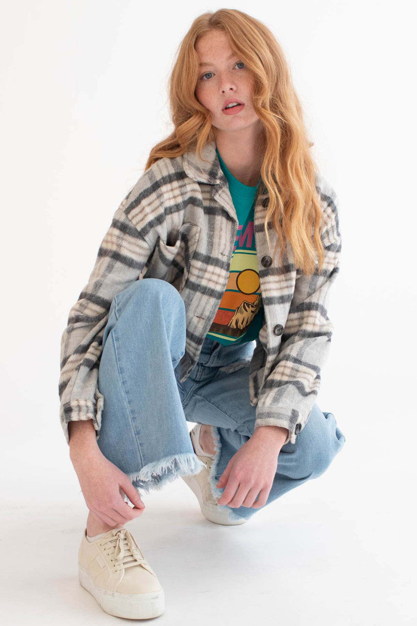 Grey Plaid Cropped Jacket