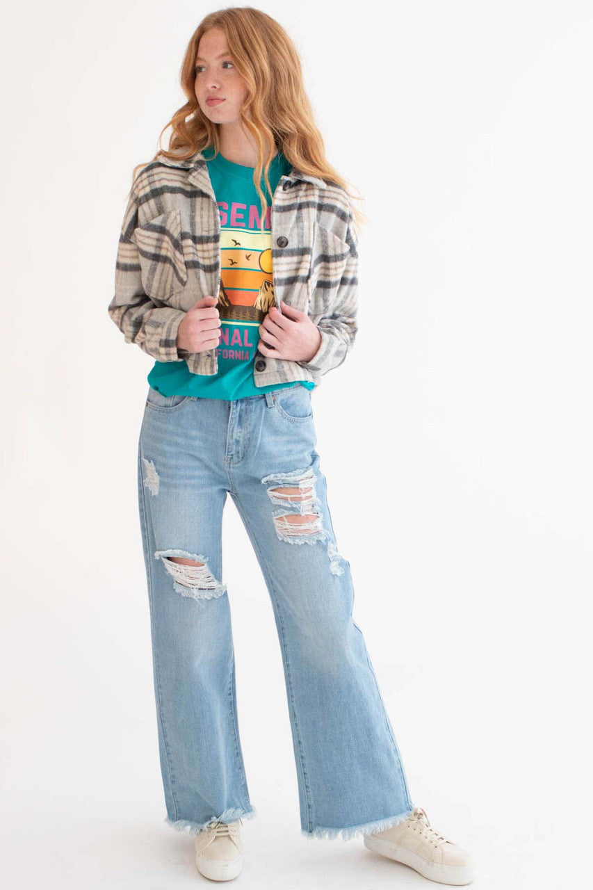 Grey Plaid Cropped Jacket