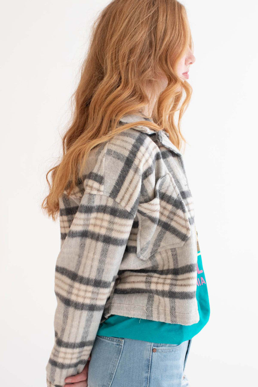 Grey Plaid Cropped Jacket