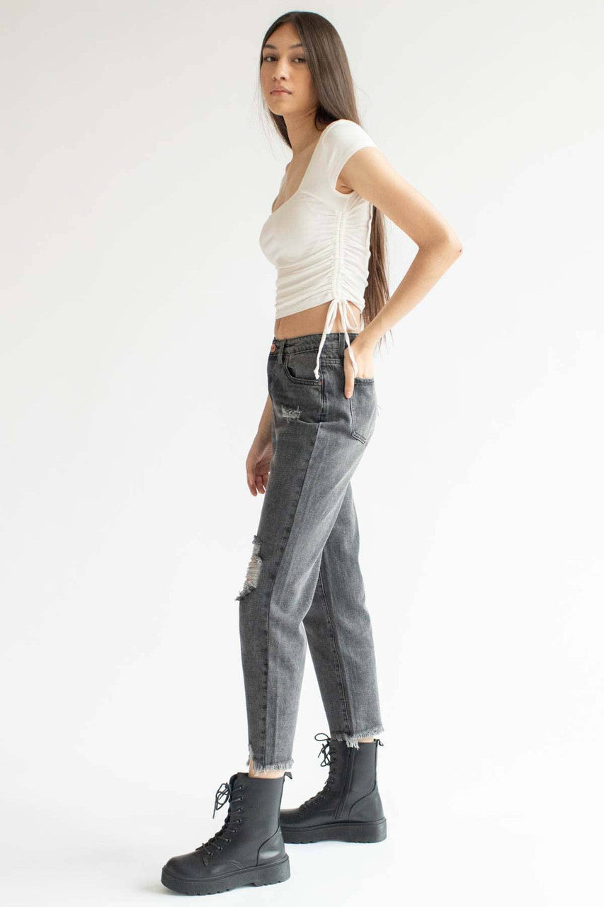 Grey Wash Distressed Denim Jeans