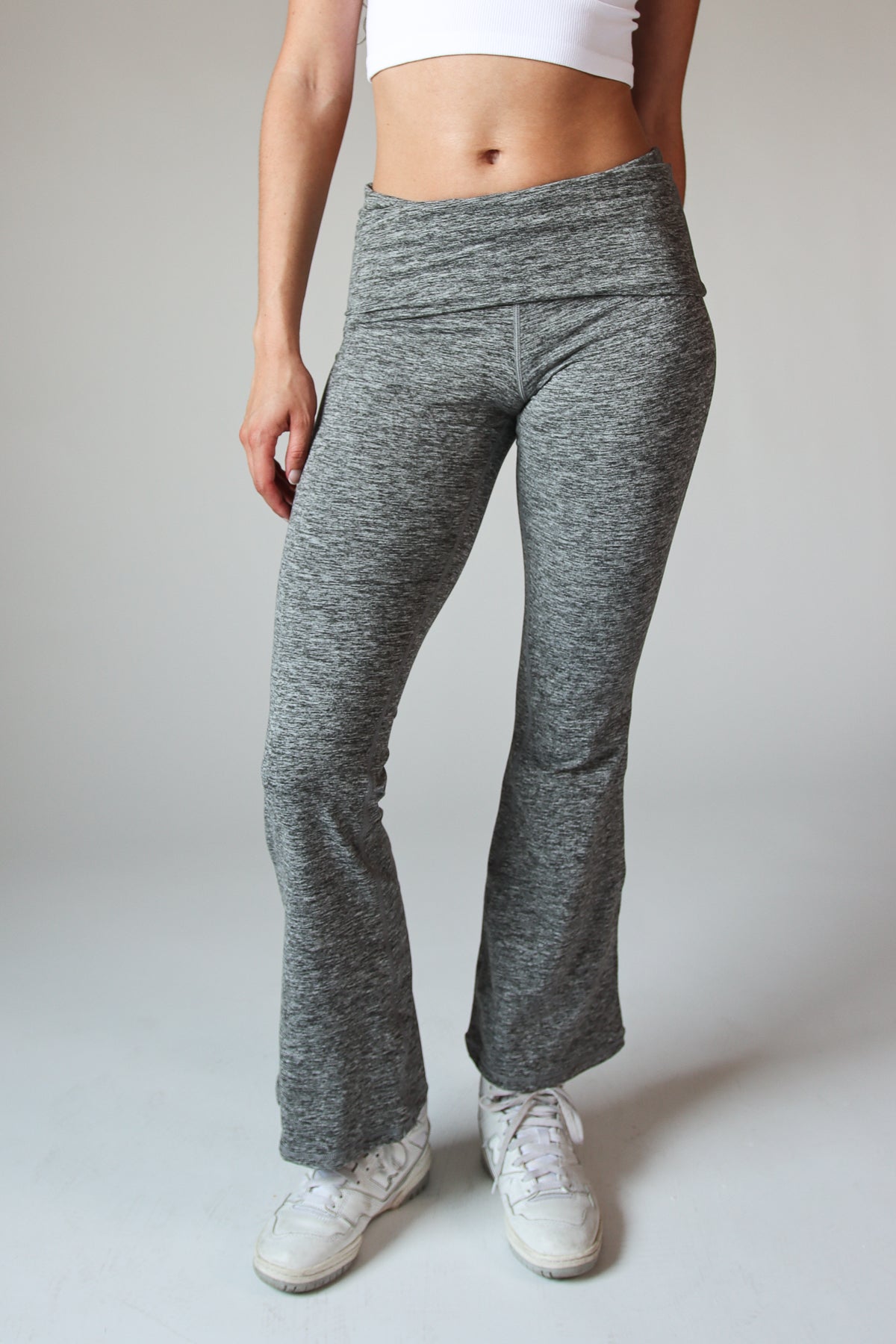Fold Over Fleece Lined Flare Leggings Heather Gray