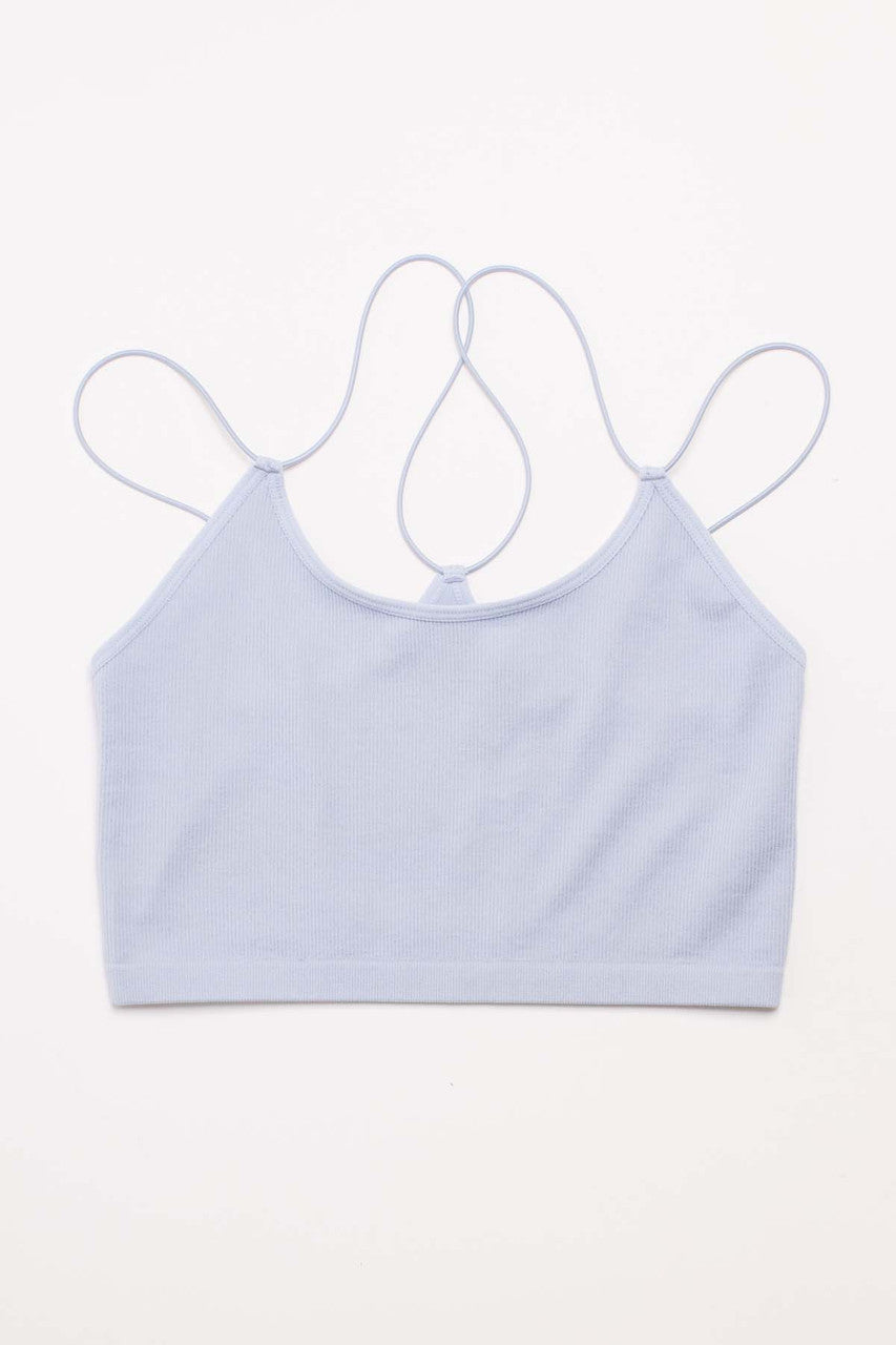 Haze Blue Bungee Strap Seamless Ribbed Bralette