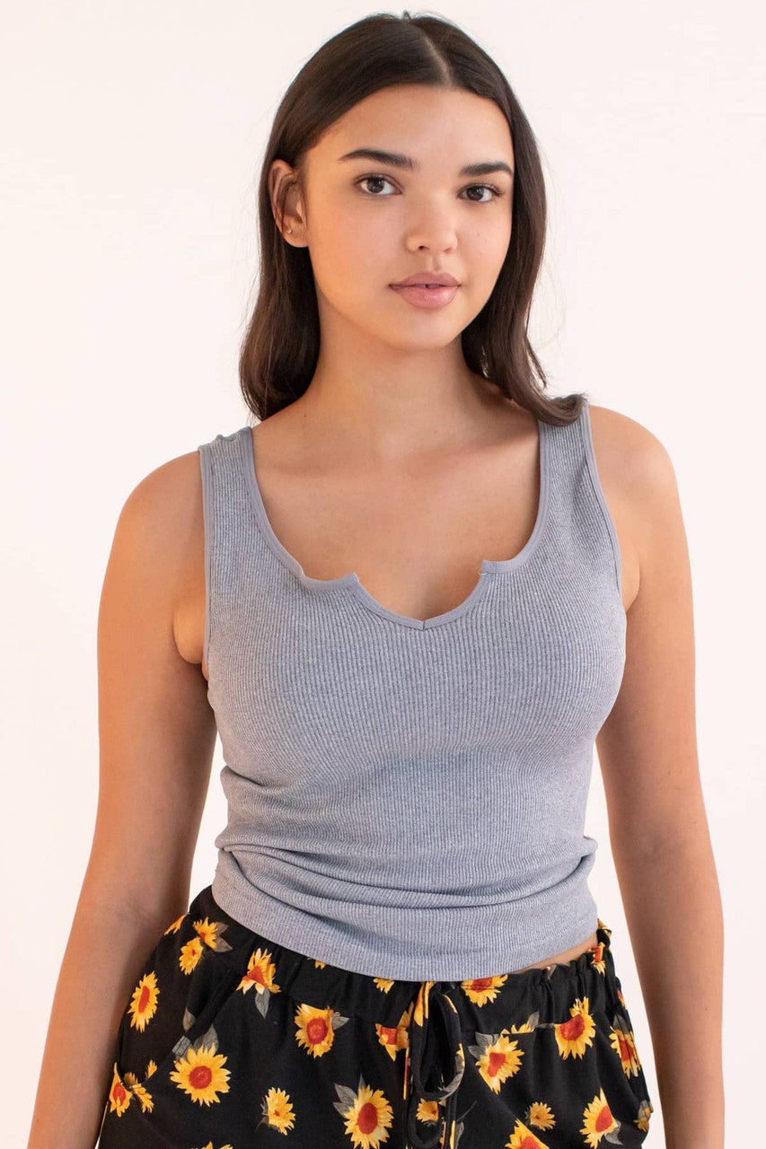 Heather Grey Notched Neck Seamless Tank (Extended Sizes)